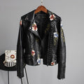 Azelina - Chaqueta de Cuero con Bordado de Flores