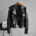 Azelina - Chaqueta de Cuero con Bordado de Flores