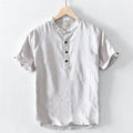 Camisa de algodón y lino de manga corta