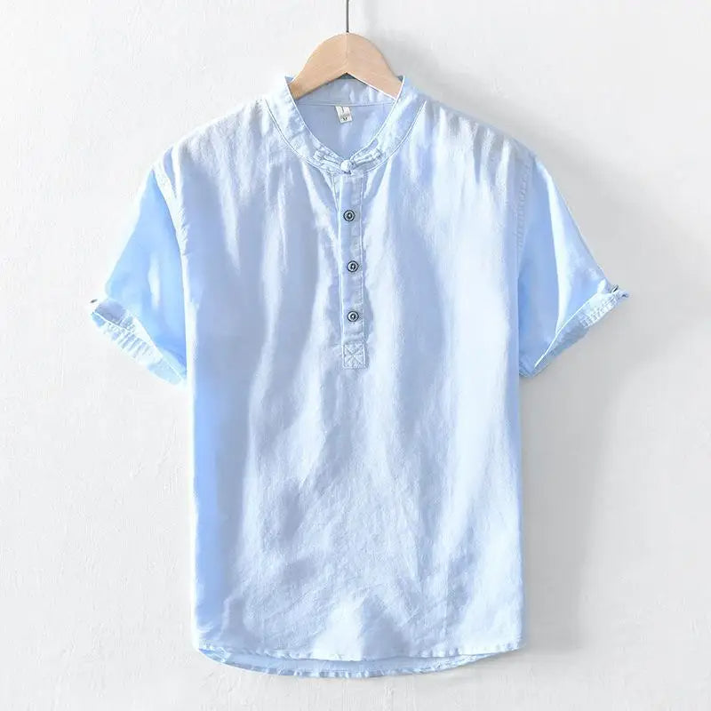 Camisa de algodón y lino de manga corta