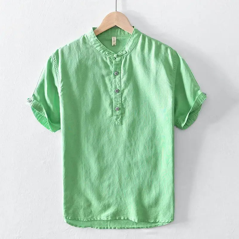 Camisa de algodón y lino de manga corta